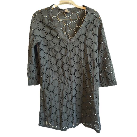 Black Eyelet Beach Swimsuit Cover Up Goth Grunge Witch Vampire Vacation Resort - Picture 4 of 7